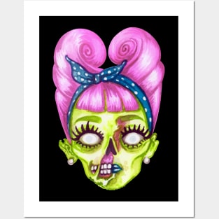 Halloween zombie Lady Face Posters and Art